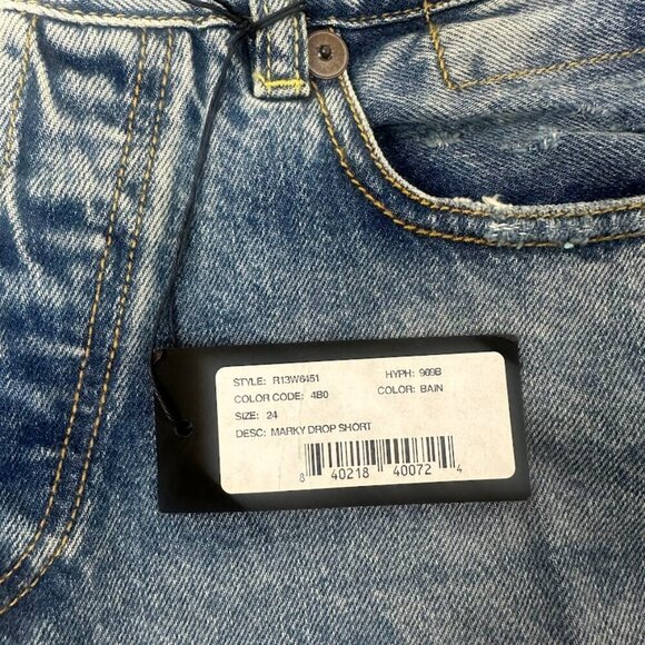 New R13 Marky Drop Short Jeans Size 24 Bain Wash Blue Denim Distressed Faded - Picture 8 of 16